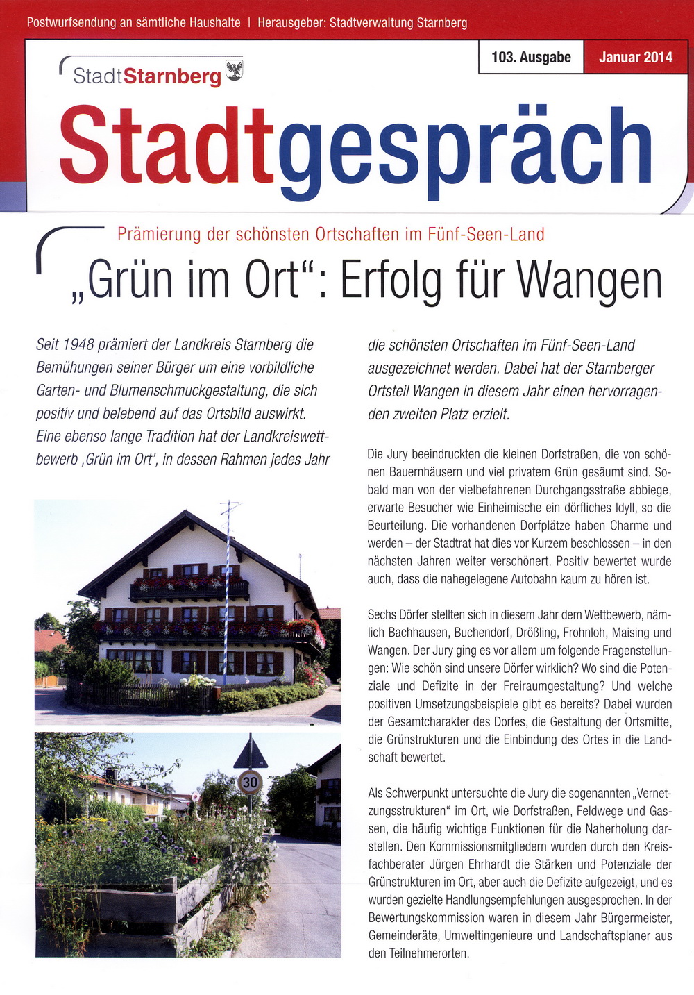 Postwurfsendung der Stadt Starnberg / Januar 2014